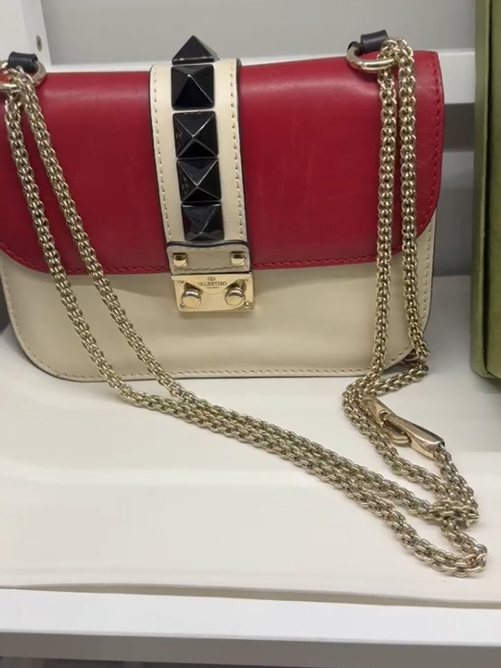 Valentino Garavani Red & Cream Rockstud Crossbody Bag